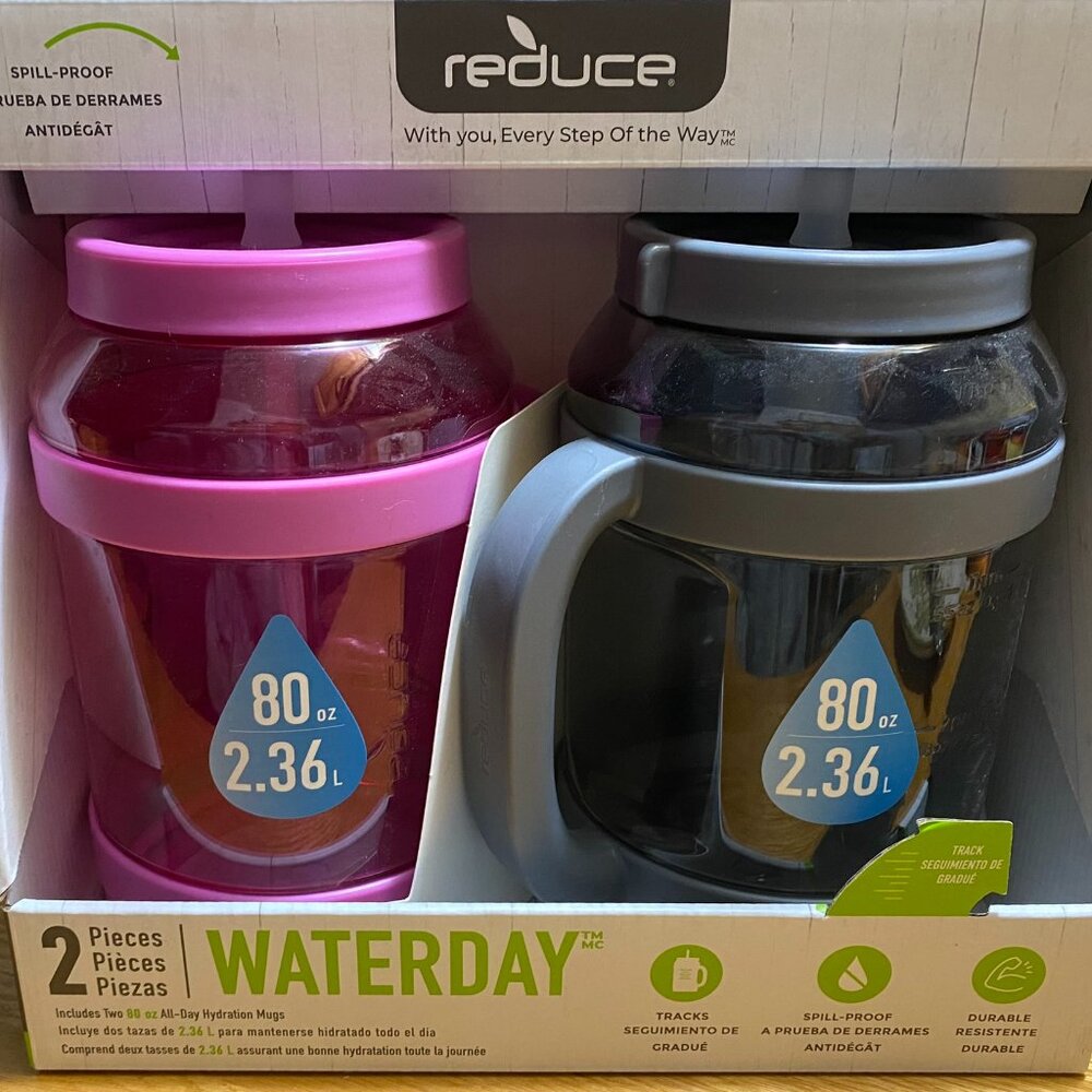2-Pack Reduce WaterDay 80oz Hydration Mugs – Massive Capacity & Time Markers